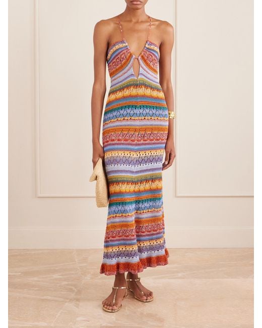 Etro White Crocheted Striped Cotton Midi Dress