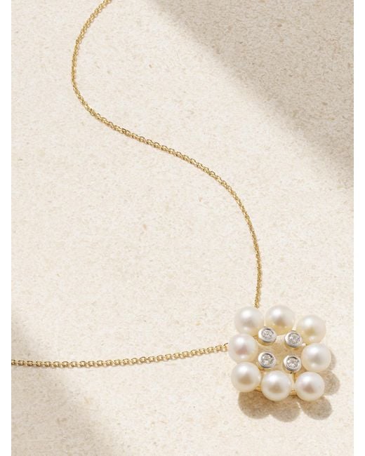 Mateo Natural Kette Aus 14 Karat Gelb- Und Weißgold Mit Perlen Und Diamanten