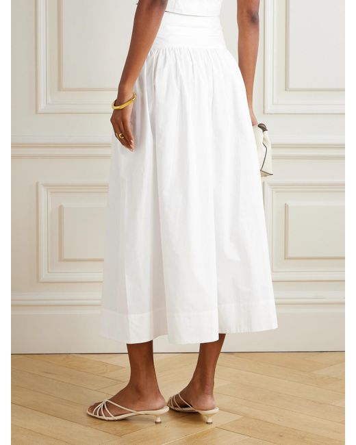 Posse White Rue Pleated Cotton-Poplin Midi Skirt