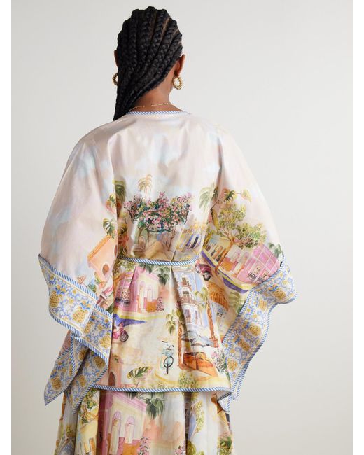 Farm Rio White Aracati Kaftan Aus Bedruckter Biobaumwollpopeline Mit Bindegürtel