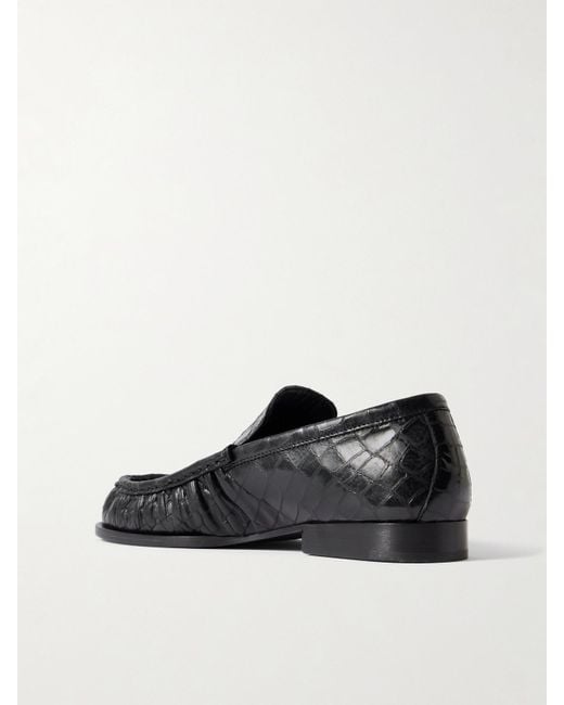 Dries Van Noten Black Croc-Effect Patent-Leather Loafers
