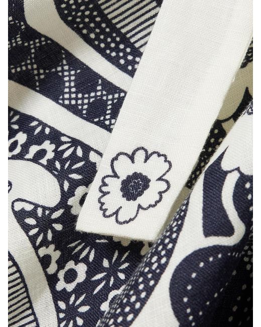 ALÉMAIS Blue Mickey Tie-Detailed Shirred Floral-Print Linen-Gauze Mini Dress