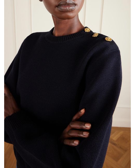 Bottega Veneta Blue Embellished Wool And Cotton-Blend Sweater