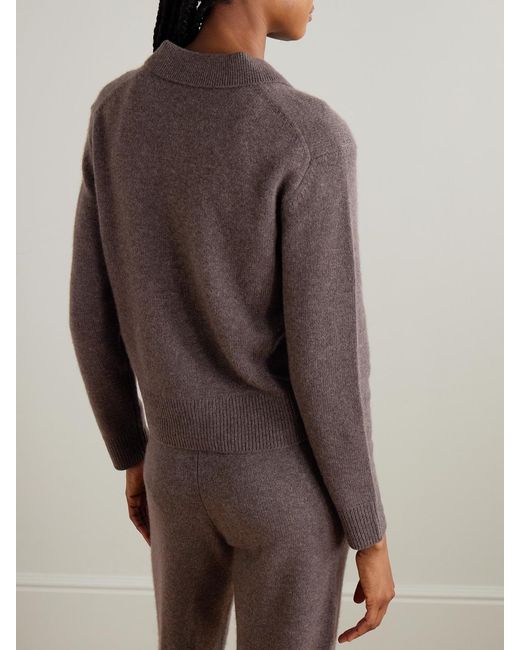 Sporty & Rich Brown Src Embroidered Cashmere And Wool-Blend Polo Sweater