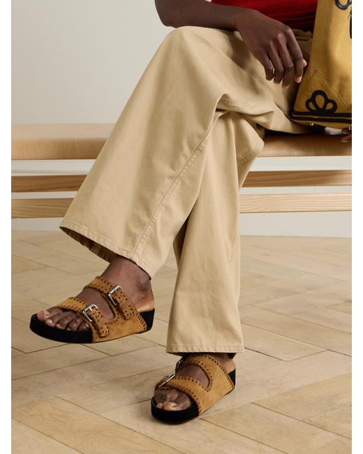 Isabel Marant Brown Lennyo Leather-Trimmed Suede Slides