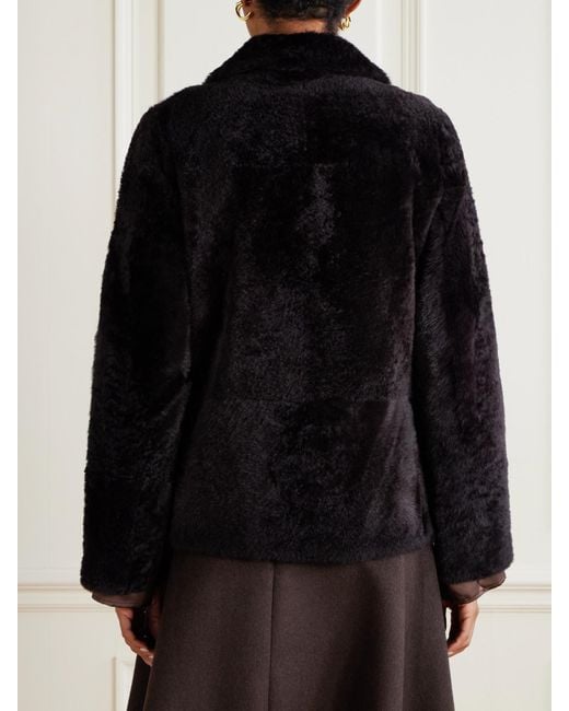 Yves Salomon Black Double-Breasted Shearling Jacket