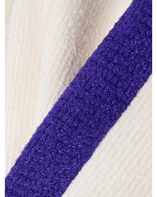 Tory Burch Blue Two-Tone Ribbed Silk-Blend Chenille Sweater