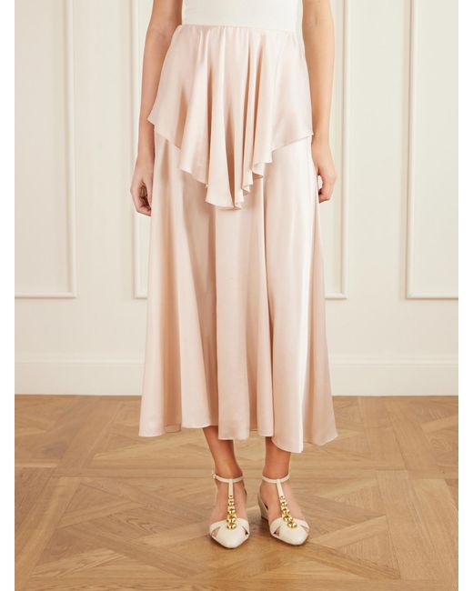 Chloé Pink Layered Silk-Satin Midi Skirt