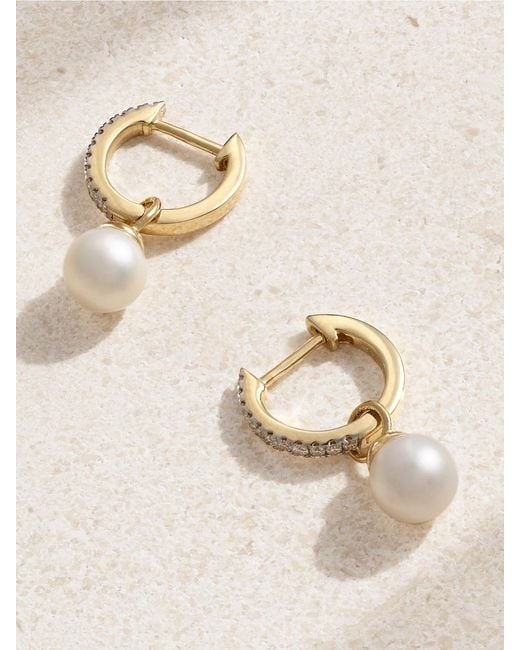 Mateo Natural 14-Karat, Diamond And Pearl Hoop Earrings