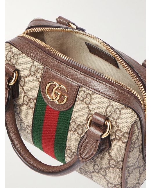 Gucci Natural Ophidia Mini Leather-Trimmed And Webbing-Trimmed Printed Coated-Canvas Tote