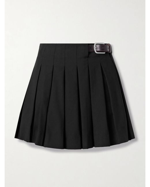 Sea Black Adeline Belted Pleated Crepe Mini Skirt