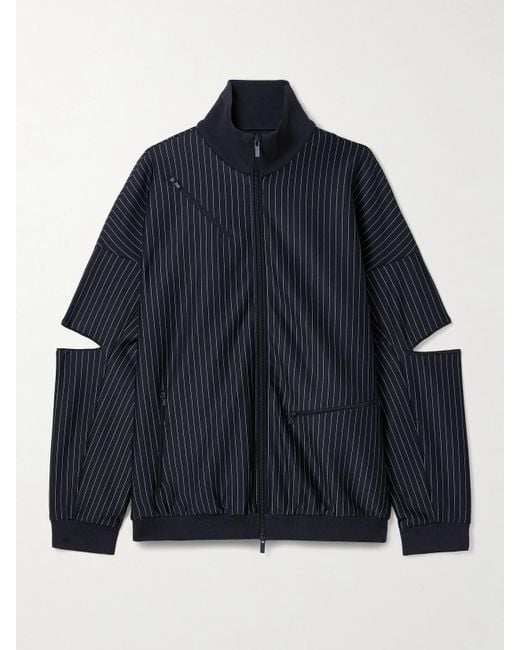 Tibi Blue Oversized Zip-Detailed Pinstriped Jersey Track Jacket