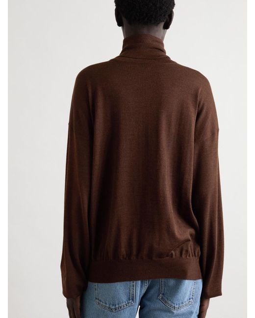 Saint Laurent Brown Rollkragenpullover Aus Einer Mischung Aus Wolle, Kaschmir Und Seide