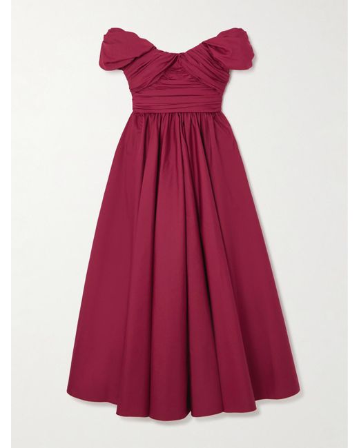 Robe Midi Épaules Nues En Popeline De Coton À Fronces Giambattista Valli en coloris Red