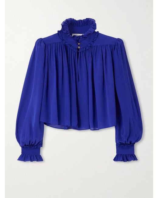 Chloé Blue Ruffled Silk-Georgette Blouse