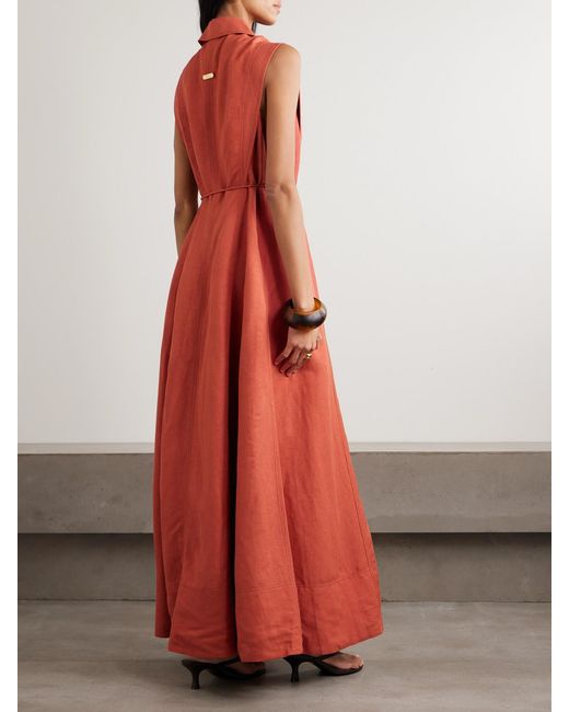 Robe-Chemise Longue En Lin Mélangé À Ornements Et À Ceinture Aje. en coloris Red