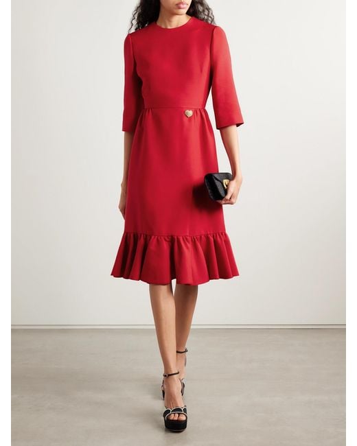 Valentino Garavani Red Embellished Wool And Silk-Blend Crepe Midi Dress