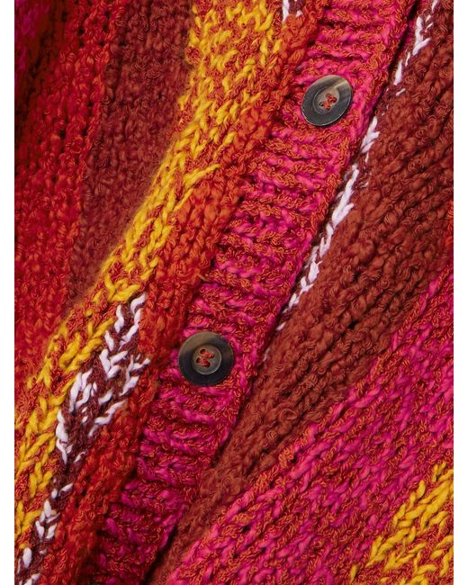The Elder Statesman Red Striped Organic Cotton-Bouclé Cardigan