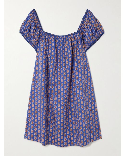 Doen Purple Julie Paisley-Print Organic Cotton-Poplin Mini Dress