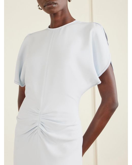 Victoria Beckham White Gathered Crepe Midi Dress