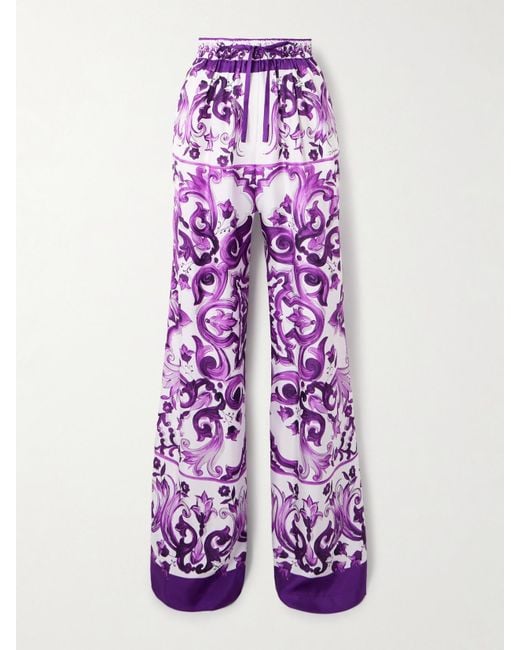 Pantalon Large En Serge De Soie Imprimée Dolce & Gabbana en coloris Purple