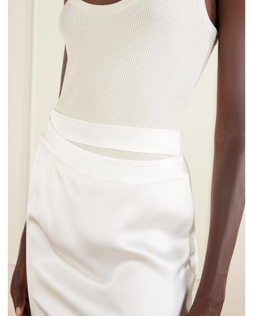 TOVE White June Cut-Out Silk-Satin Knee-Length Skirt