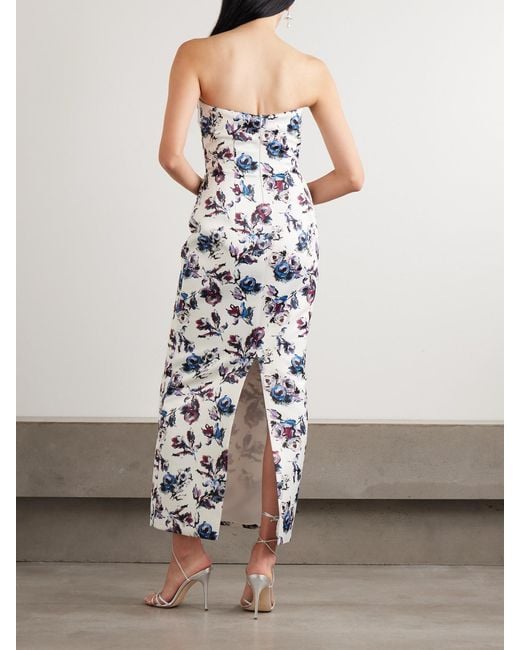 Emilia Wickstead White Laelia Genzianella Strapless Floral-Print Duchesse-Satin Midi Dress