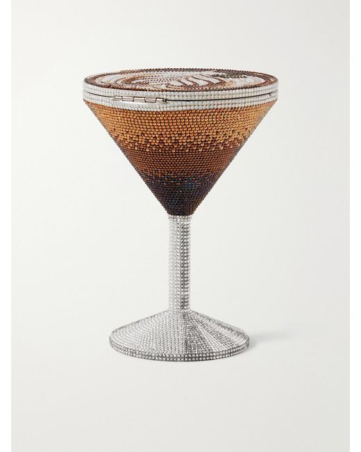 Judith Leiber White Martini Espresso Crystal-Embellished-Tone Clutch