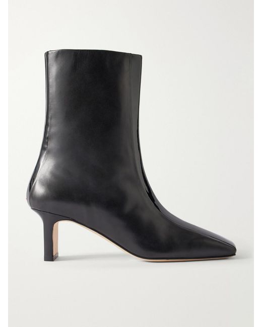 Aeyde Black Billie Stripe 55 Patent-Trimmed Leather Ankle Boots