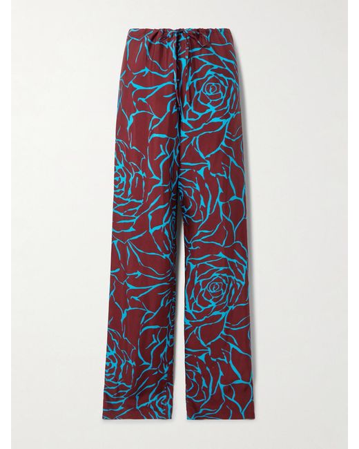 Dries Van Noten Blue Floral-Print Crepe Straight-Leg Pants