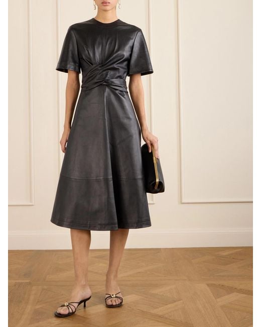 Altuzarra Black Kirsty Wrap-Effect Paneled Leather Midi Dress