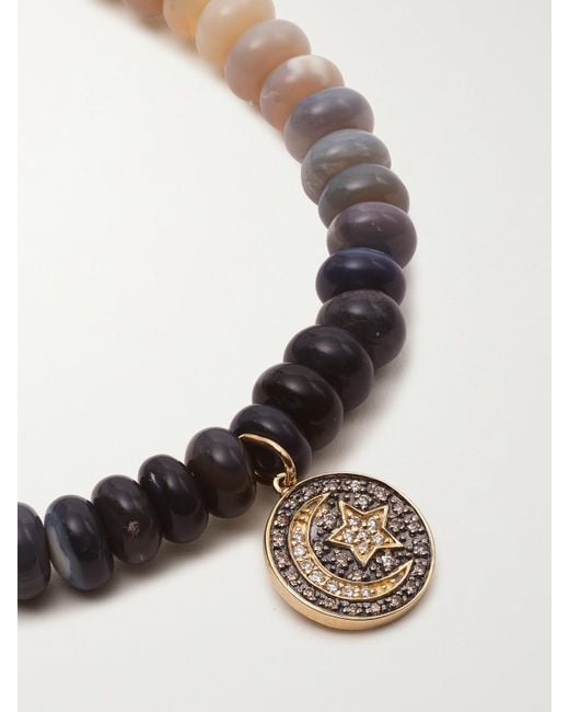 Sydney Evan White Small Moon And Star 14-Karat, Opal And Diamond Bracelet