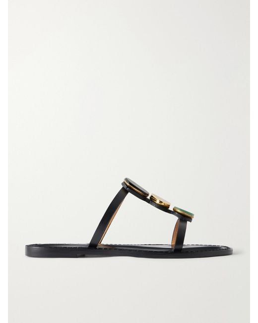 Amanu Black The Matobo Embellished Leather Sandals