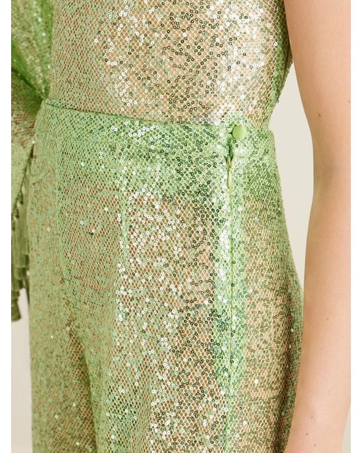 ‎Taller Marmo Green Sequined Fringed Flared Pants