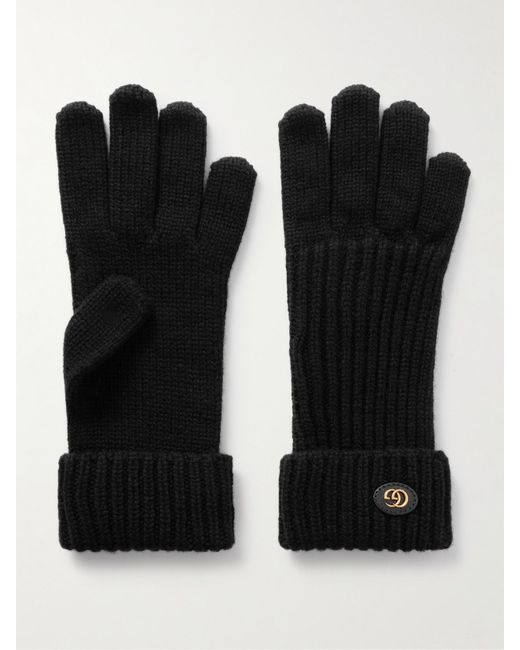 Gucci Black Handschuhe Aus Einer Woll-Kaschmirmischung Mit Lederbesatz Und Verzierung