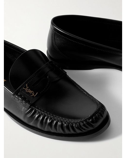 Saint Laurent Black Laurent Glossed-Leather Loafers