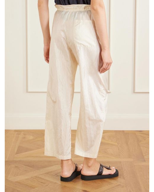 Aflalo Natural Morocco Cotton And Silk-Blend Habotai Wide-Leg Pants