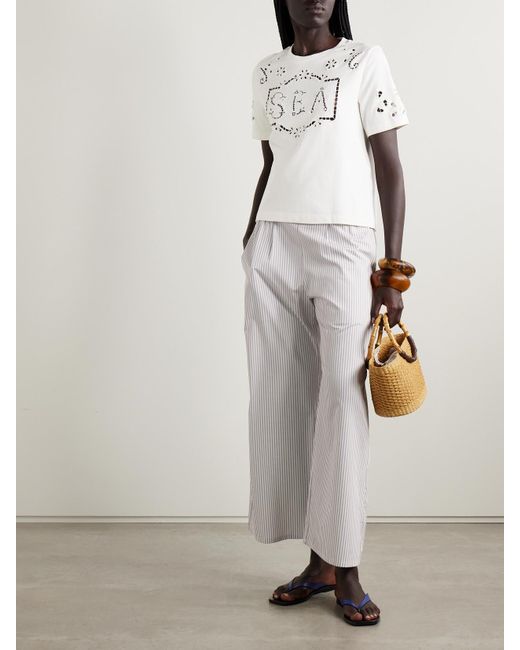 T-Shirt En Jersey De Coton À Broderie Anglaise Marie Sea en coloris White