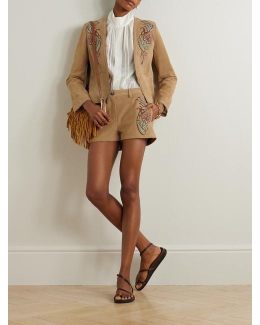 Etro Natural Appliquéd Suede Shorts