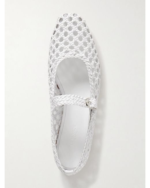 Le Monde Beryl White Woven Leather Mary Jane Ballet Flats