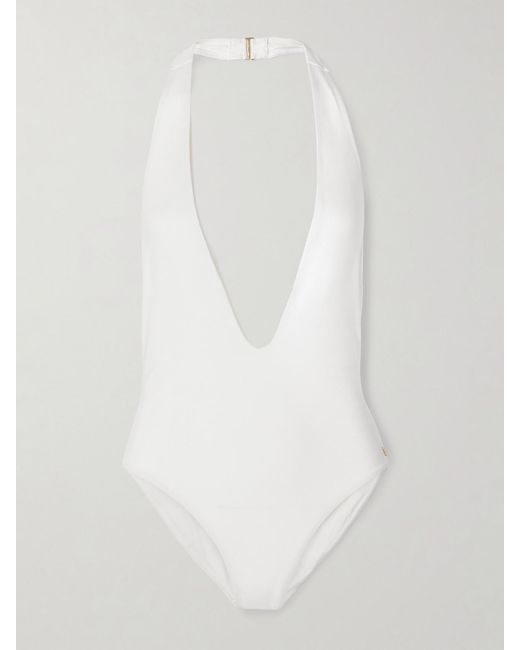 Kiki de Montparnasse White Echauffe Halterneck Swimsuit