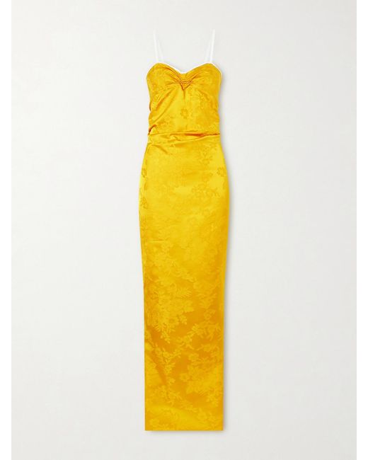Colleen Allen Yellow Floral-Jacquard Cotton-Blend Gown