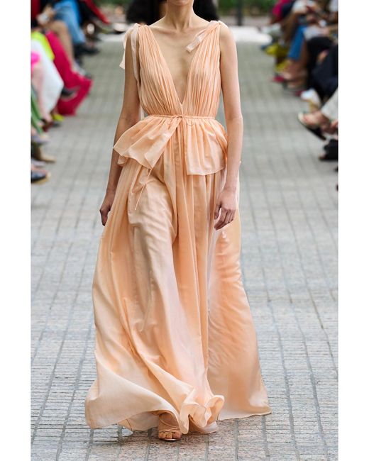Adam Lippes Pink Dendur Tie-Detailed Pleated Cotton And Silk-Blend Voile Gown