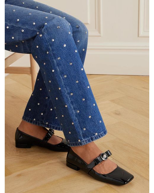 Versace Black Gianni Ribbon Embellished Patent-Leather Mary Jane Ballet Flats