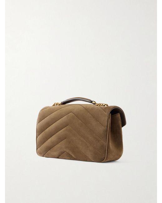 Saint Laurent Brown Loulou Small Matelassé Suede Shoulder Bag