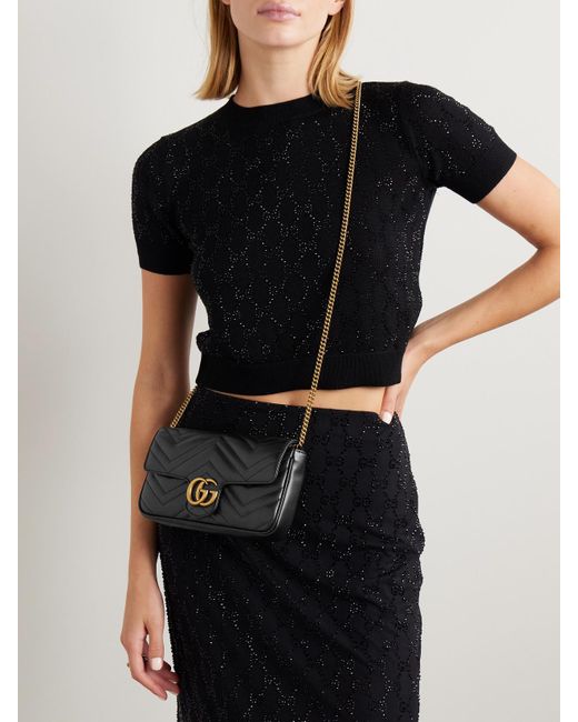 Gucci Black Leather GG Marmont Bag.