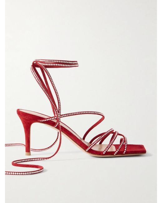 Gianvito Rossi Red 75 Crystal-Embellished Suede Sandals