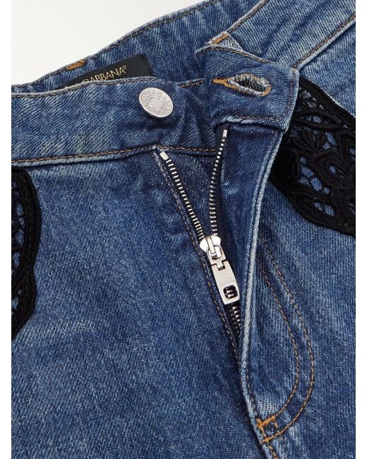 Dolce & Gabbana Blue Lace-Trimmed Mid-Rise Straight-Leg Jeans