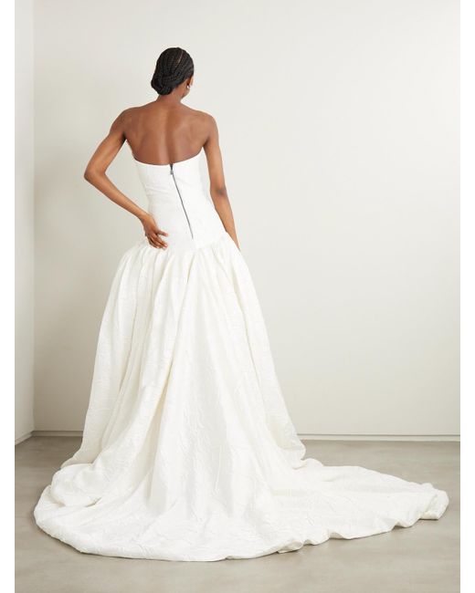 Maticevski White Harlequin Strapless Wrap-effect Cloqué Gown