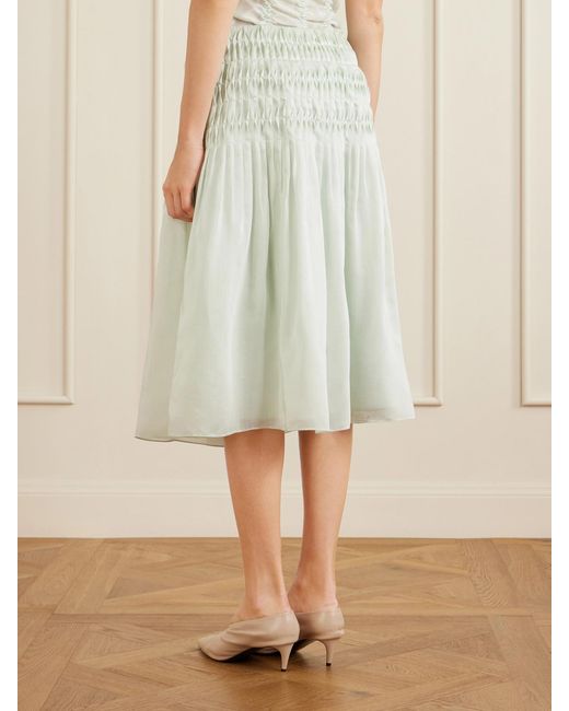 Khaite White Florence Shirred Lyocell And Silk-Blend Skirt